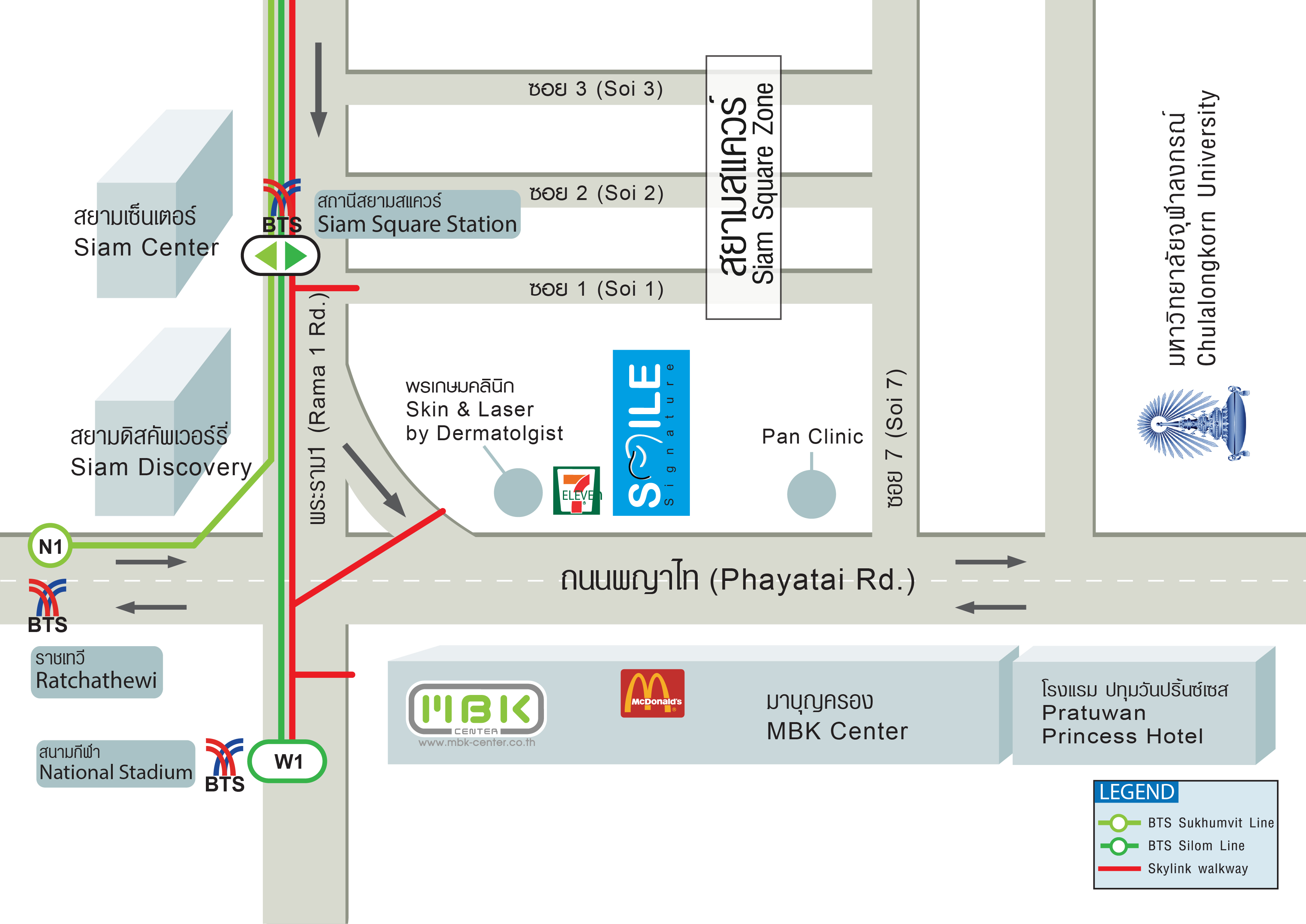 暹罗广场诊所周边放大图 Smile Signature Zoom In of Siam Square Area